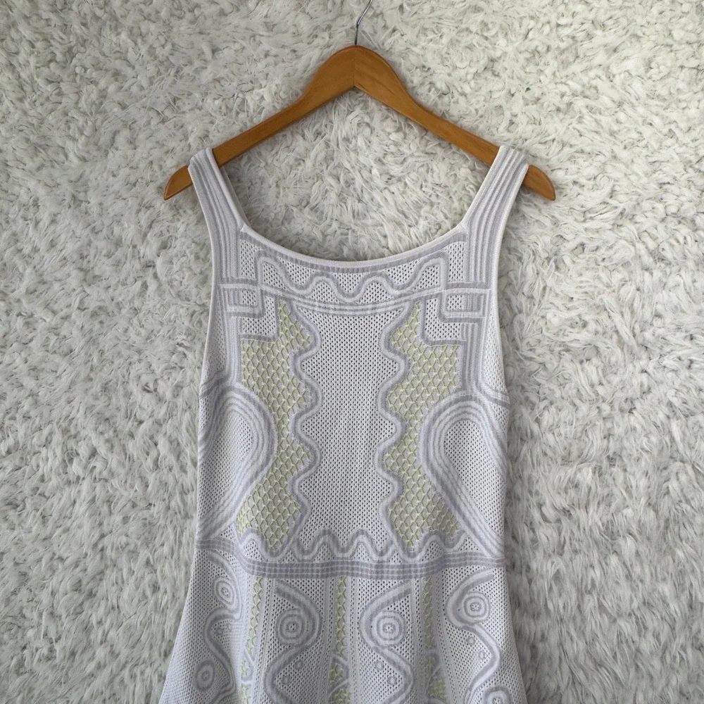 Peter Pilotto Knit Fit and Flare‎ Dress L White Geometric Designer Sleeveless